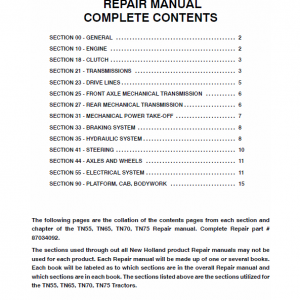 New Holland T55, T65, Tn70, Tn75 Tractor Service Manual