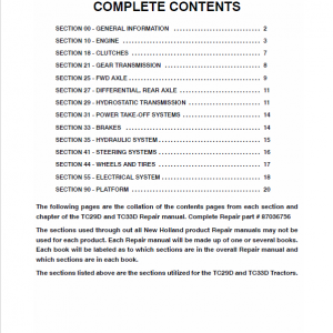 New Holland Tc29d, Tc33d Tractor Service Manual