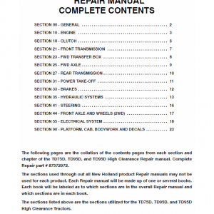 New Holland Td75d, Td95d, Td95d Hc Tractor Service Manual