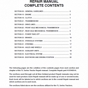 New Holland Tl70, Tl80, Tl90, Tl100 Tractor Service Manual