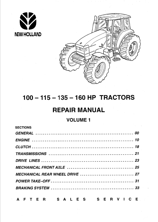 New Holland 100 Hp, 115 Hp, 135 Hp, 160 Hp Tractor Service Manual