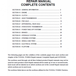 New Holland Tc31da, Tc34da Tractor Service Manual