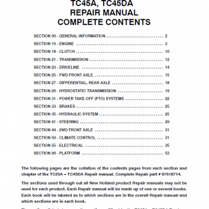 New Holland Tc35a, Tc35da, Tc40a Tractor Service Manual