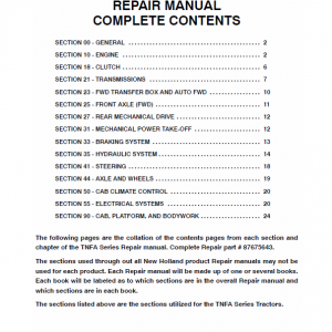 New Holland Tn75fa, Tn85fa, Tn95fa Tractor Service Manual