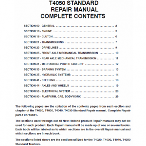 New Holland T4020, T4030, T4040 Tractor Service Manual