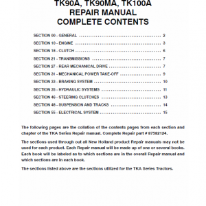 New Holland Tk75va, Tk80a, Tk80ma Tractor Service Manual