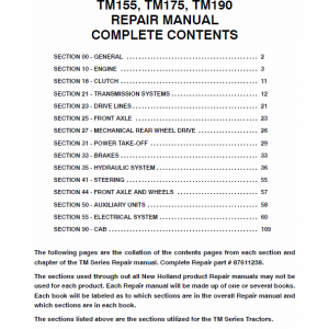 New Holland Tm120, Tm130, Tm140, Tm155, Tm175, Tm190 Tractors Manual