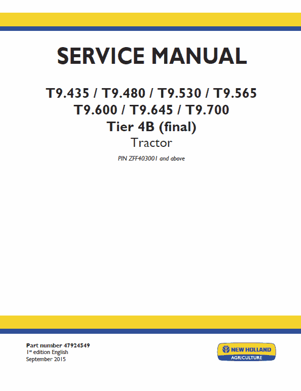 New Holland T9.600, T9.645, T9.700 Tractor Service Manual