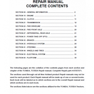 New Holland Tc48da, Tc55da Tractor Service Manual