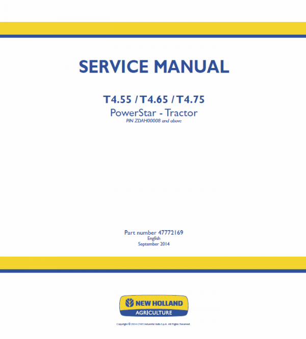 New Holland T4.55, T4.65, T4.75 Tractor Service Manual