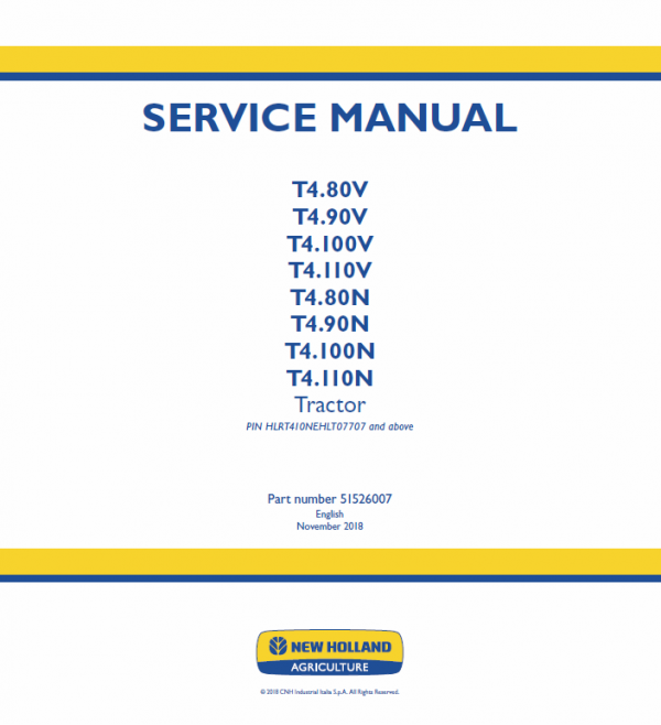 New Holland T4.80n, T4.90n, T4.100n, T4.110n Tractor Service Manual