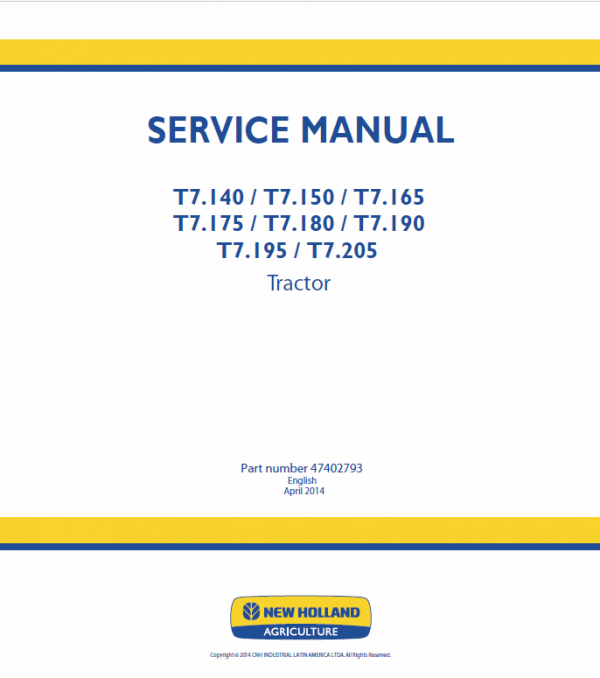 New Holland T7.195, T7.205 Tractor Service Manual