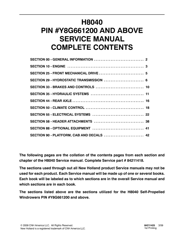 New Holland H8040 Self-Propelled Windrowers Service Manual