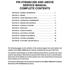 New Holland H8060, H8080 Self-Propelled Windrowers Service Manual