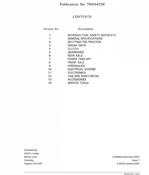 Challenger MT425, MT445, MT455, MT465 Tractor Manual