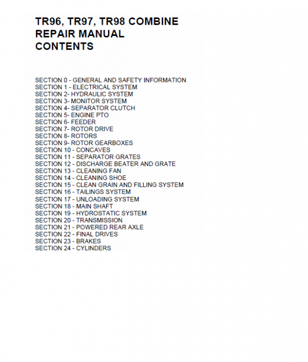 New Holland TR96, TR97, TR98 Combine Repair Manual