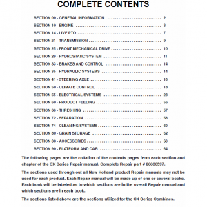 New Holland CX860, CX880 Combines Service Manual