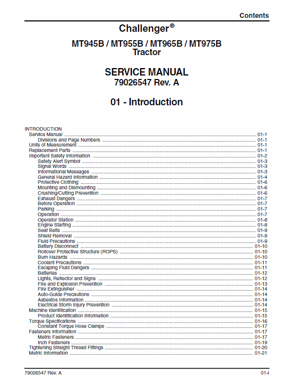 Challenger MT945B, MT955B, T965B, MT975B Tractor Workshop Manual