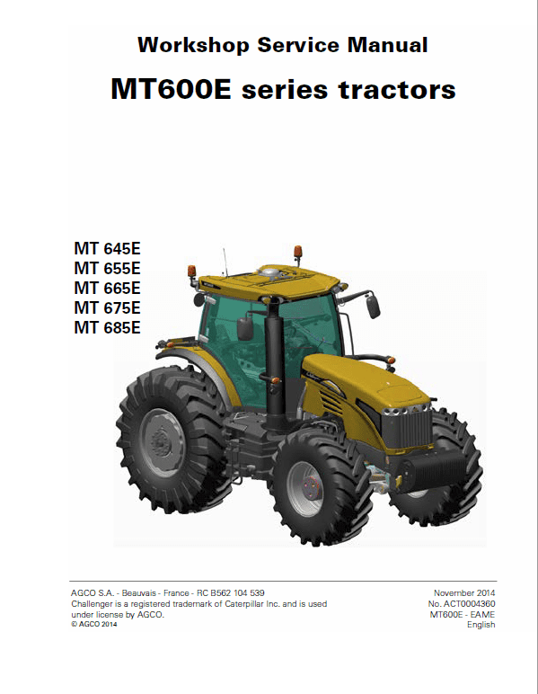 Challenger MT645E, MT655E, MT665E, MT675E, MT685E Tractor Workshop Manual