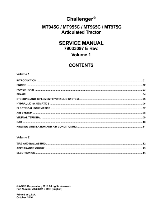 Challenger MT945C, MT955C, MT965C, MT975C Tractor Service Manual