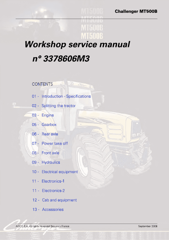 Challenger MT565B, MT575B, MT585B, MT595B Tractor Workshop Manual