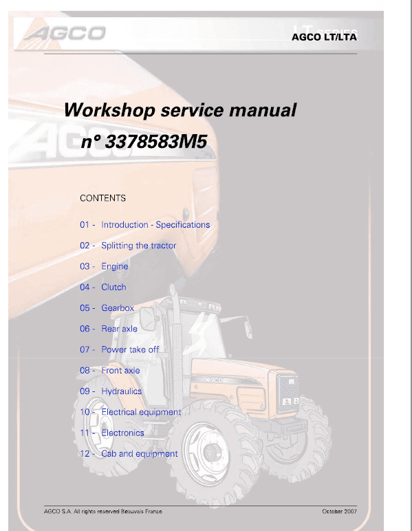 AGCO LT75, LT85, LT90, LT95 Tractor Workshop Repair Manual