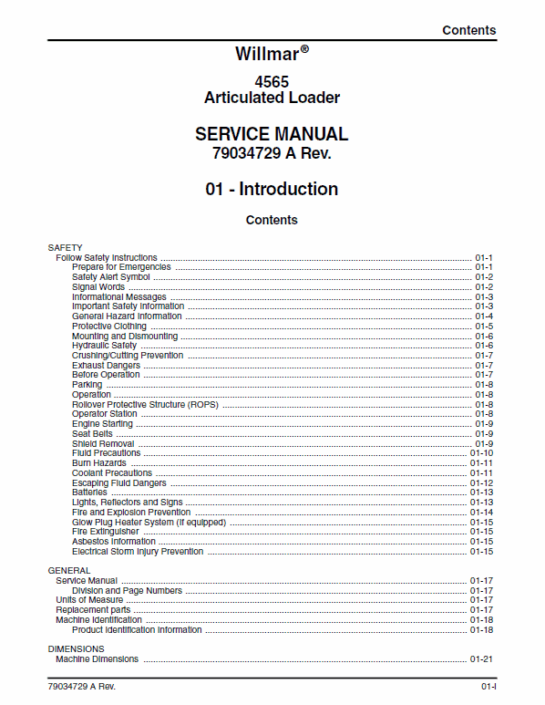 Willmar 4565 Wrangler Loader Service Manual