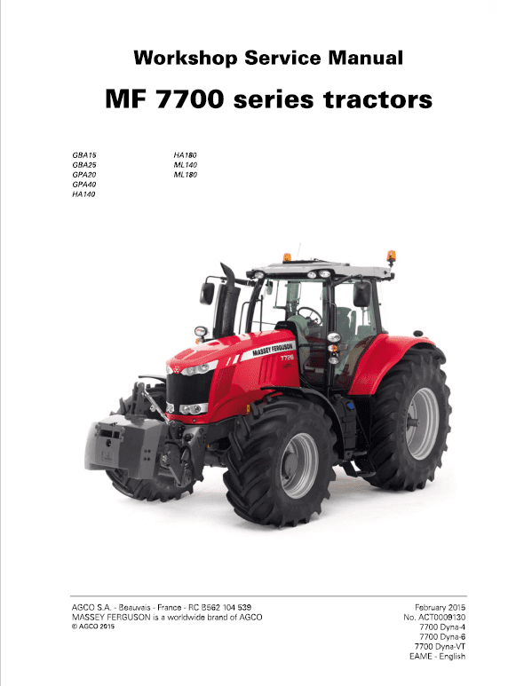 Massey Ferguson 7719, 7720, 7722, 7724, 7726 Tractor Service Manual