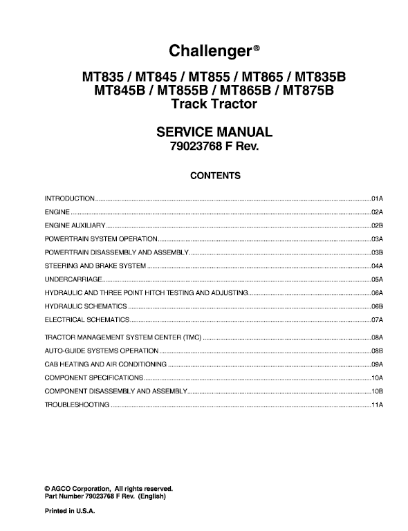 Challenger MT835, MT845, MT855, MT865 Tractor Service Manual