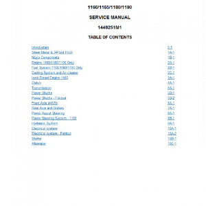 Massey Ferguson 1160, 1165, 1180, 1190 Tractor Service Manual