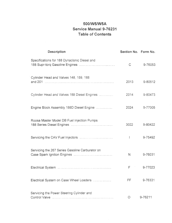 Case 500, W5, W5A Loader Service Manual