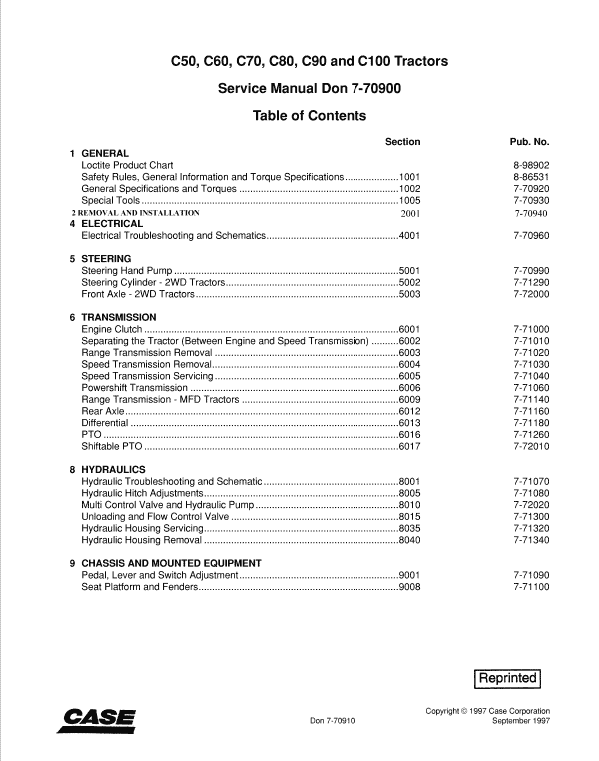 Case C50, C60, C70, C80, C90, C100 Tractors Service manual