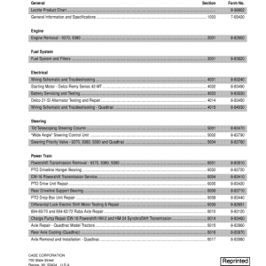 Case 9370, 9380, 9390 Quadtrac Tractor Service Manual