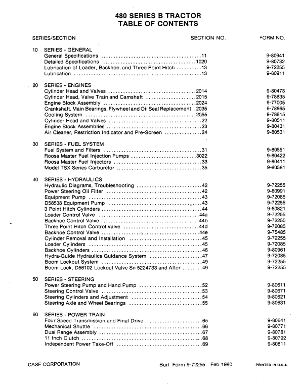 Case 480 B Tractor Service Manual