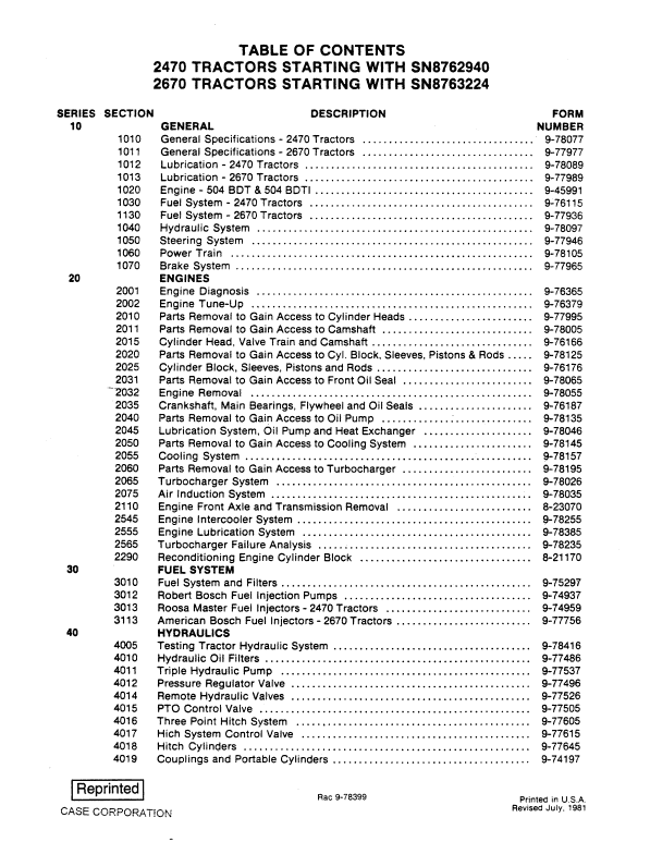 Case 2470, 2670 Tractor Service Manual