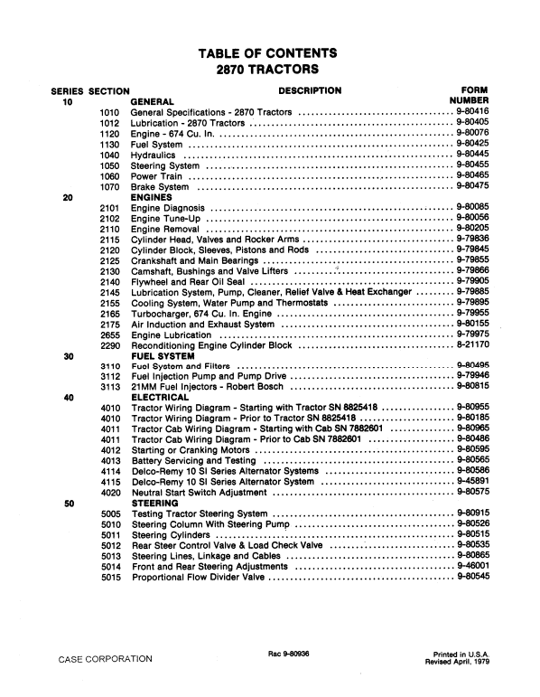 Case 2870 Tractor Service Manual