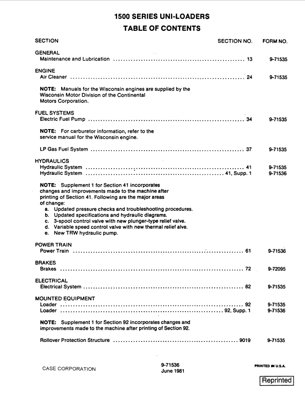 Case 1526, 1530, 1537 Uni-Loader SkidSteer Service Manual