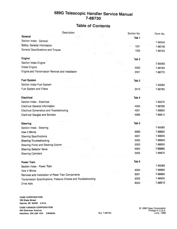 Case 689G Telescopic Handler Service Manual