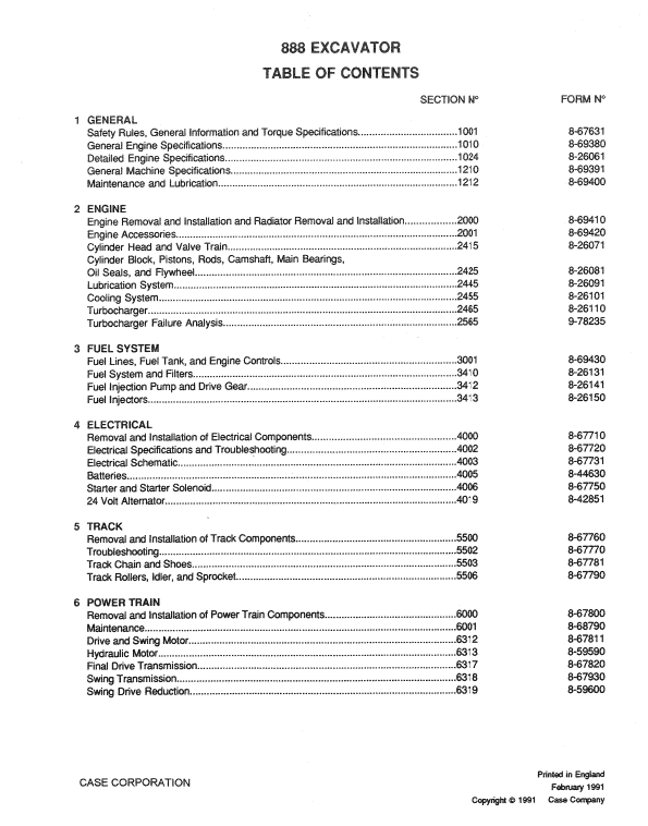 Case 888 Excavator Service Manual