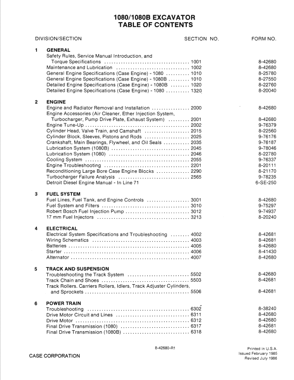 Case 1080, 1080B Excavator Service Manual