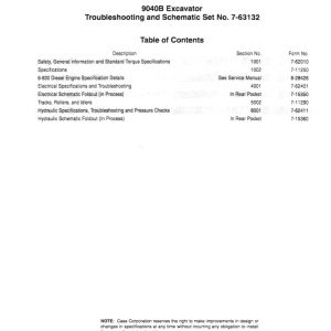 Case 9040B Excavator Service Manual