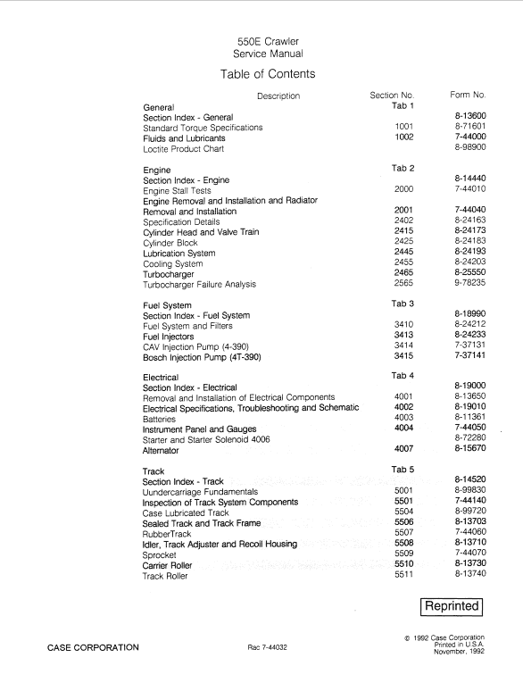 Case 550E Crawler Dozer Service Manual