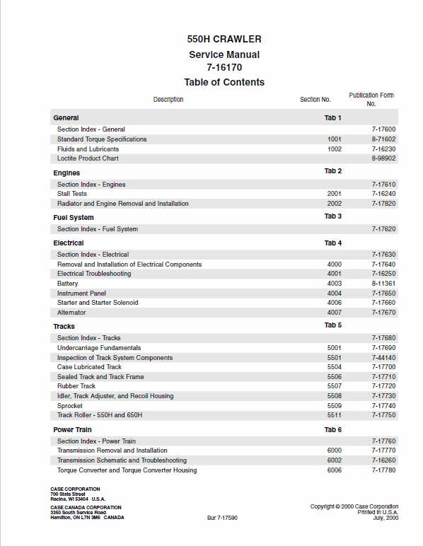 Case 550H Crawler Dozer Service Manual