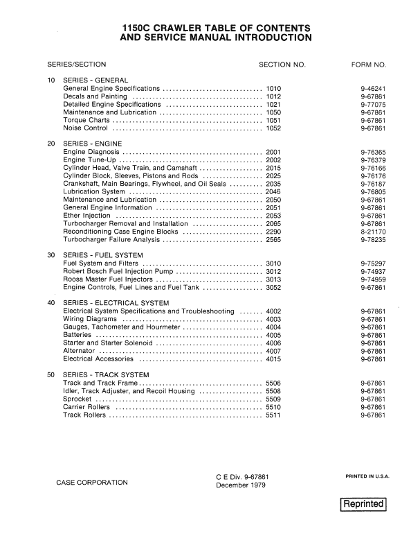 Case 1150C Crawler Dozer Service Manual