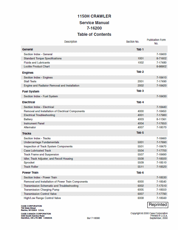 Case 1150H Crawler Dozer Service Manual