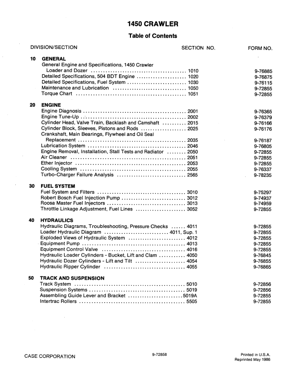 Case 1450 Crawler Dozer Service Manual