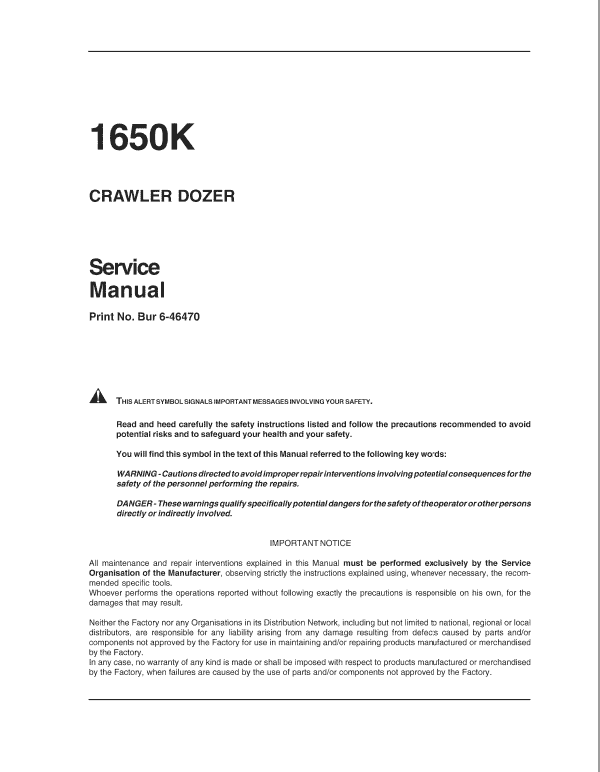 Case 1650K Crawler Dozer Service Manual