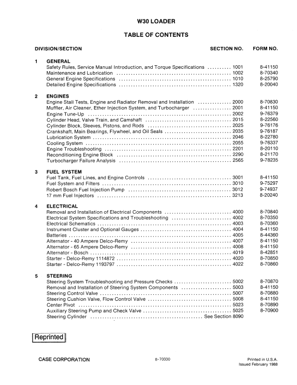 Case W30 Loader Service Manual