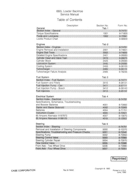 Case 680L Loader Backhoe Service Manual