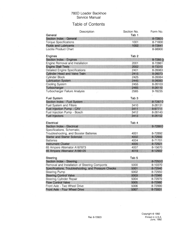 Case 780D Loader Backhoe Service Manual